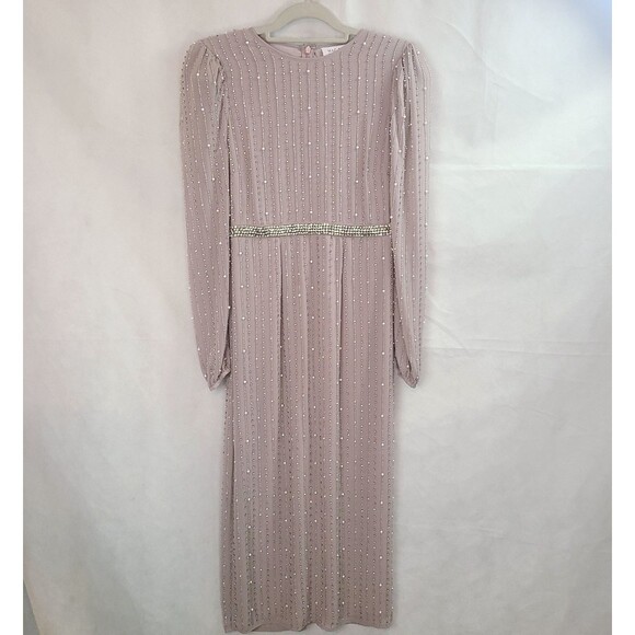 New MAC DUGGAL (93622) Vintage Lilac Beaded Long Sleeve Embellished Dress (18) - Picture 2 of 14